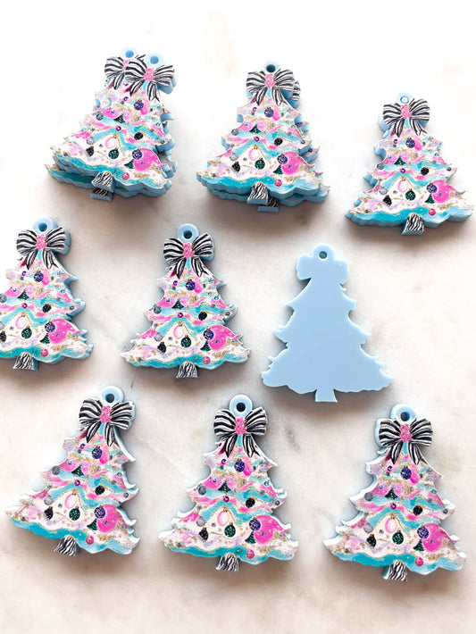 Large - Brushtroke Christmas Tree 7 on Pastel Blue Acrylic - Various Sizes - 1 pair(2pcs)