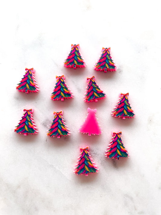 Studs - Brushstroke Christmas Tree 12 on Bright Pink Acrylic - 1 pair(2pcs)
