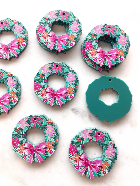 Large - Flower Wreath on Forest Green Acrylic - 1 pair(2pcs)