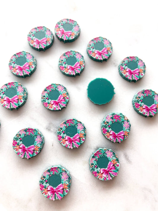 Studs - Floral Wreath on Forest Green Acrylic - 1 pair(2pcs)