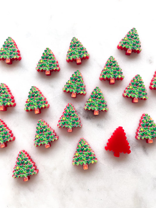 Love heart Christmas Tree on Red Acrylic - Various Sizes - 1 pair(2pcs)