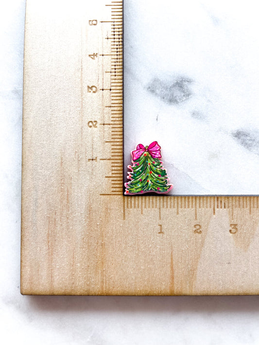 Studs - Brushstroke Christmas Tree 7 on Pink Acrylic - 1 pair(2pcs)