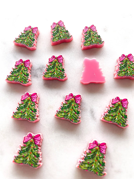 Studs - Brushstroke Christmas Tree 7 on Pink Acrylic - 1 pair(2pcs)