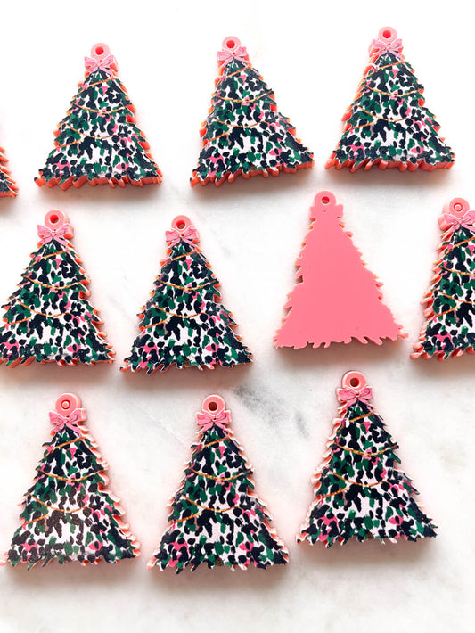Brushtroke Christmas Tree 6 on Salmon Acrylic - Various Sizes - 1 pair(2pcs)