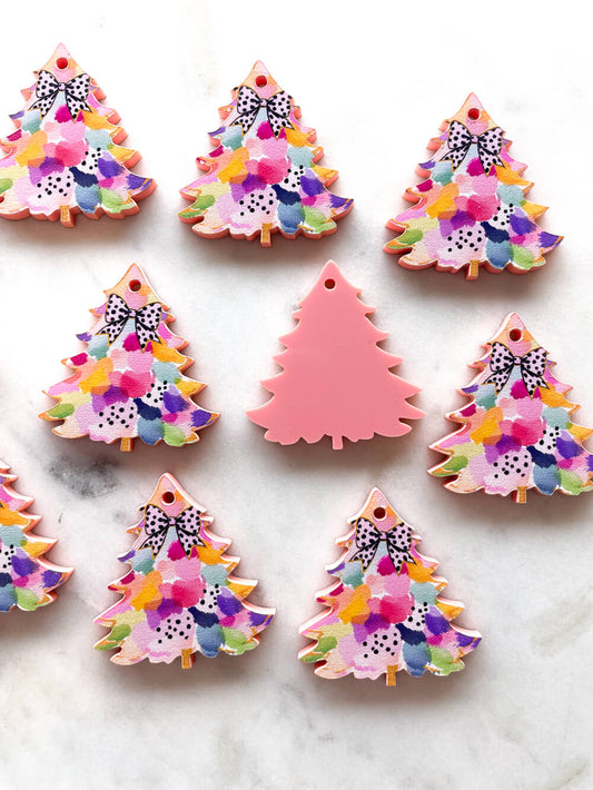 Watercolour Christmas Tree 5 on Peach Acrylic - Various Sizes - 1 pair(2pcs)
