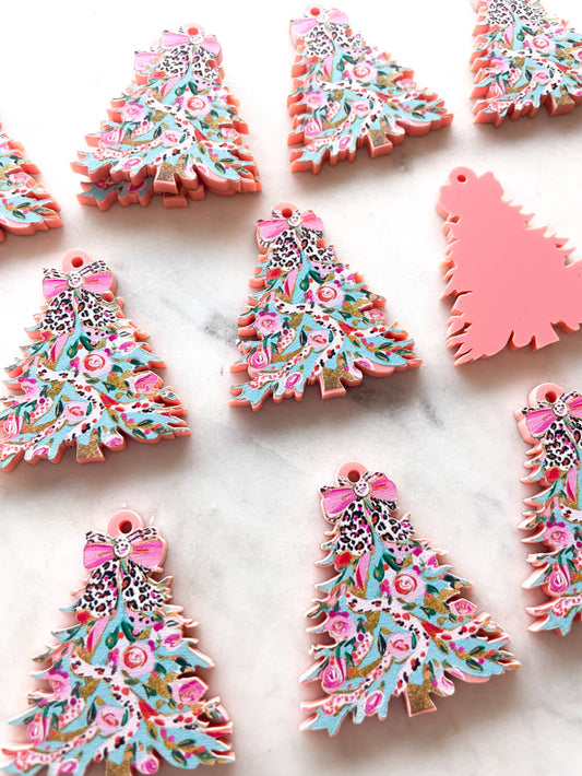 Large - Brushstroke Christmas Tree 9 on Peach Acrylic - Various Sizes) - 1 pair(2pcs)