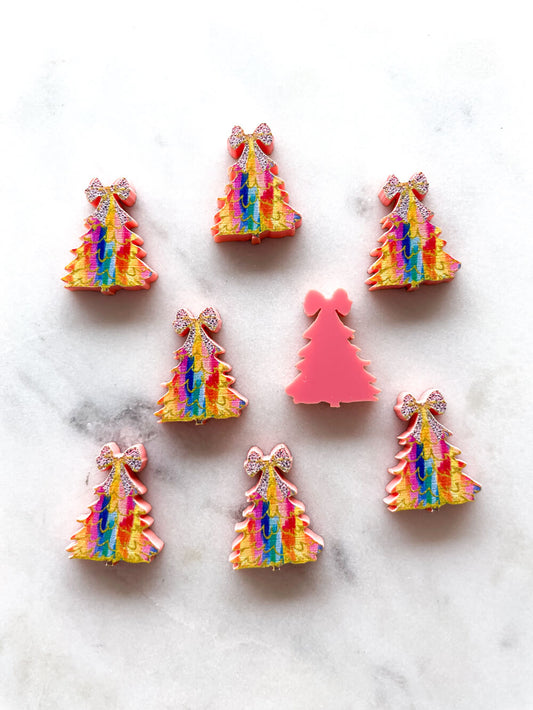 Studs - Brushtroke Christmas Tree 13 on Peach Acrylic - 1 pair(2pcs)
