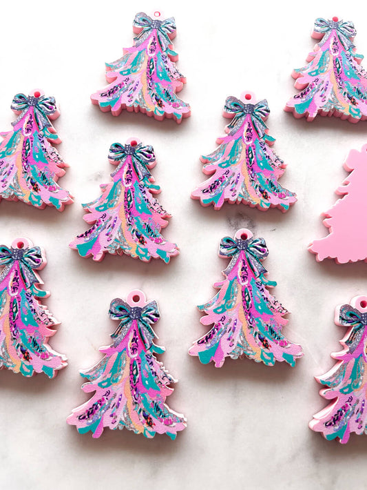 Brushstroke Christmas Tree 11 on Baby Pink Acrylic - Various Sizes - 1 pair(2pcs)