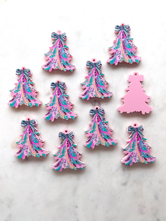 Brushstroke Christmas Tree 11 on Baby Pink Acrylic - Various Sizes - 1 pair(2pcs)
