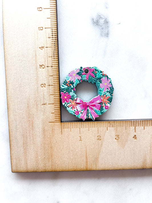 Medium - Flower Wreath on Forest Green Acrylic - 1 pair(2pcs)
