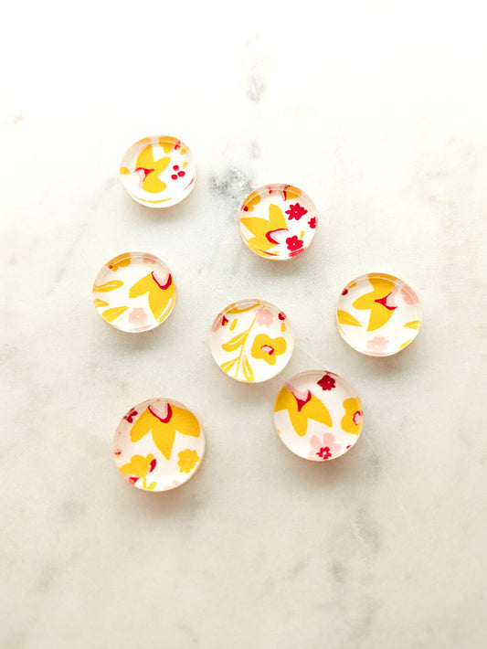 UV printed clear acrylic earring studs - 1.5cm circle, Blossoming Days - jewellery making
