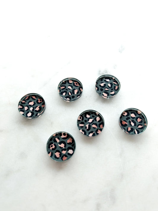 UV printed clear acrylic earring studs - 1.5cm circle, Leopard - jewellery making