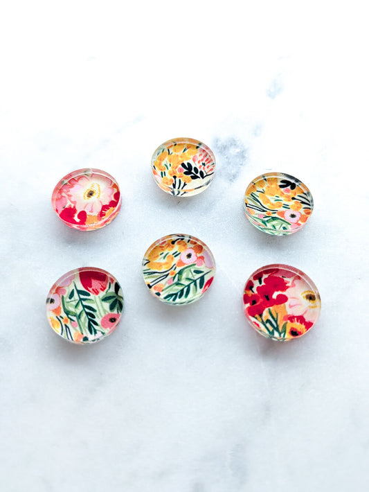 UV printed clear acrylic earring studs - 1.5cm circle, Bold Floral - jewellery making