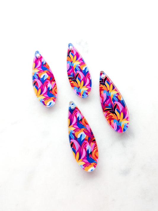 UV printed clear acrylic earring blanks - 4cm skinny teardrop, Summer - jewellery making