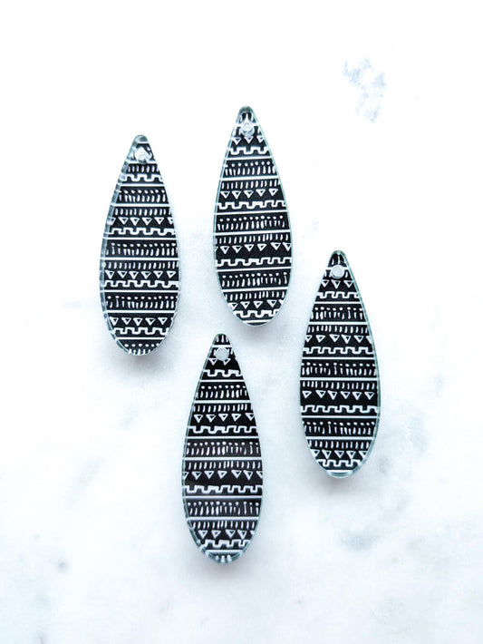 UV printed clear acrylic earring blanks - 4cm skinny teardrop, Picnic - jewellery making