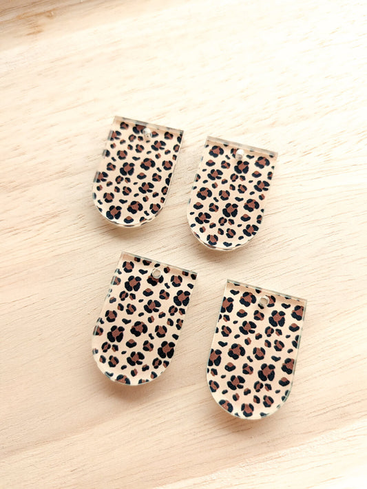 UV printed clear acrylic earring blanks - 3cm arch, Leopard - jewellery making