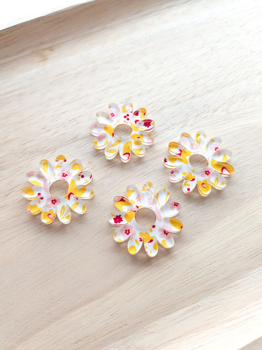 UV printed clear acrylic earring blanks - 3cm daisy with large hole, Blossoming Days - jewellery making