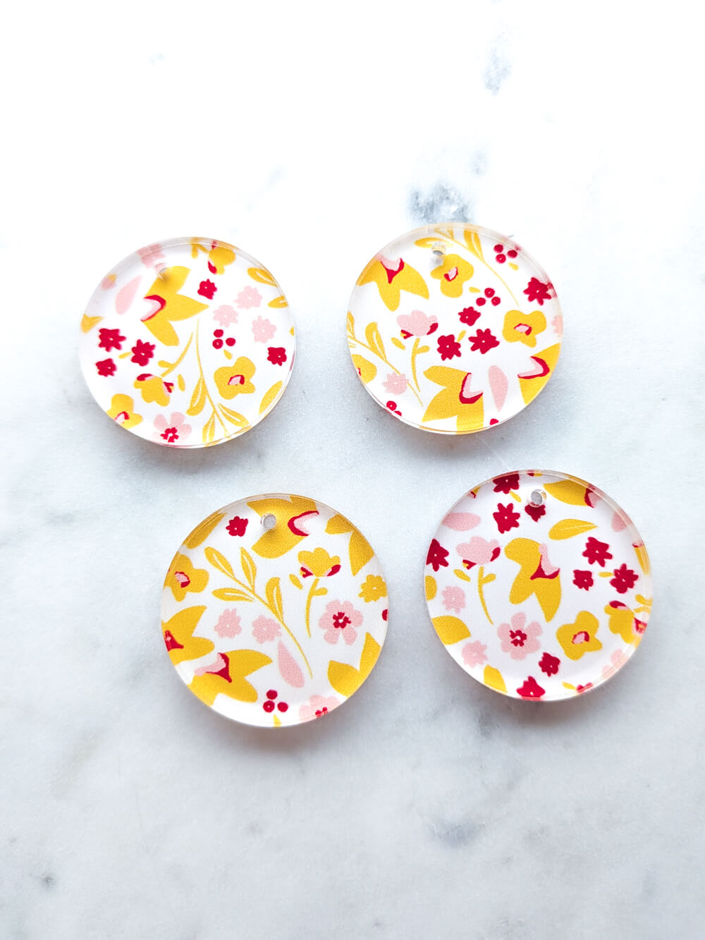 UV printed clear acrylic earring blanks - 3cm circle, Blossoming Days - jewellery making