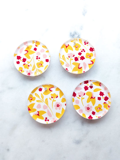 UV printed clear acrylic earring blanks - 3cm circle, Blossoming Days - jewellery making