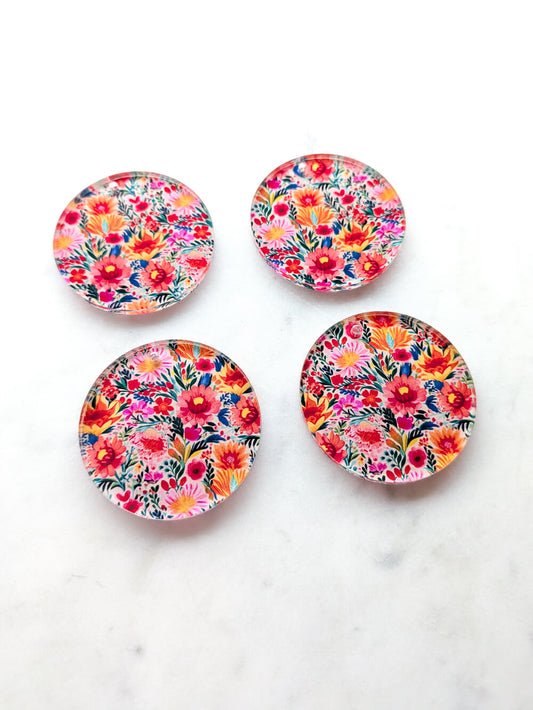 UV printed clear acrylic earring blanks - 4cm circle, Bold Floral - jewellery making