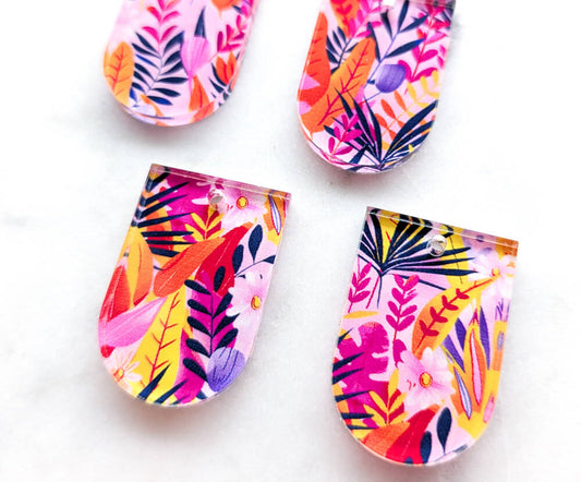 UV printed clear acrylic earring blanks - 3cm arch, Bold Floral - jewellery making