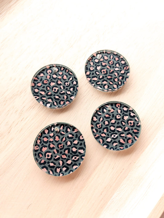 UV printed clear acrylic earring blanks - 3cm circle, Leopard - jewellery making