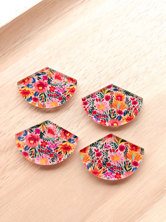 UV printed clear acrylic earring blanks - 4cm fan, Bold Floral - jewellery making