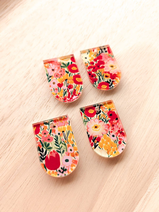 UV printed clear acrylic earring blanks - 3cm arch, Bold Floral - jewellery making