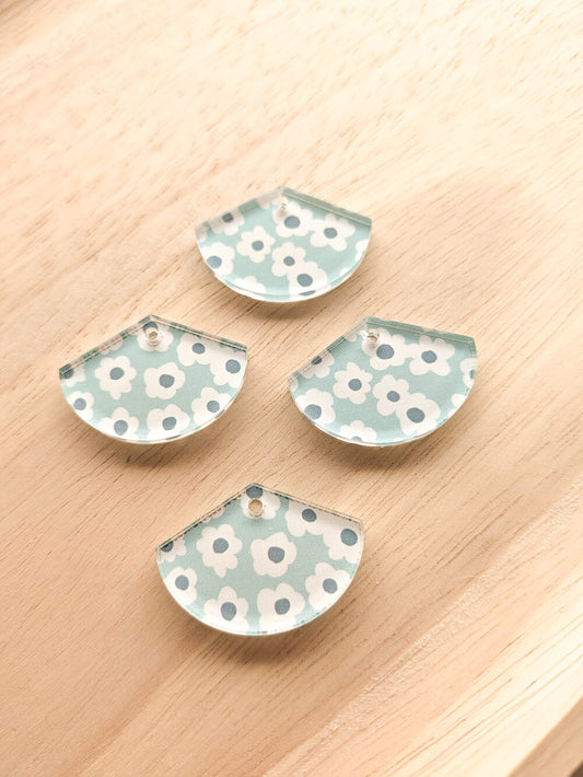 UV printed clear acrylic earring blanks - 3cm fan, Abstract Floral - jewellery making