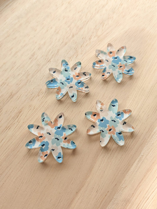 UV printed clear acrylic earring blanks - 3cm flower 4, Abstract Floral - jewellery making