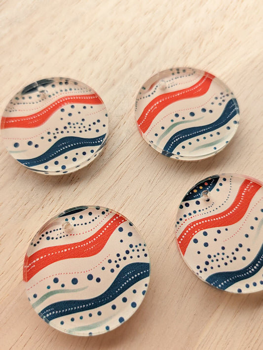 UV printed clear acrylic earring blanks - 3cm irregular circle, Australiana - jewellery making