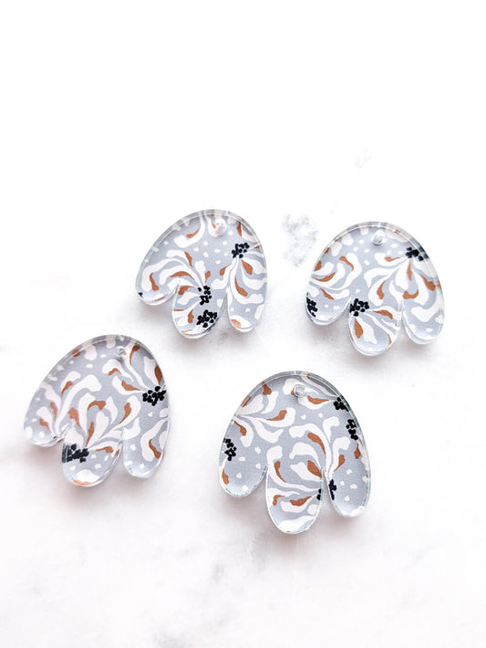 UV printed clear acrylic earring blanks - 3cm boho flower, Australiana - jewellery making