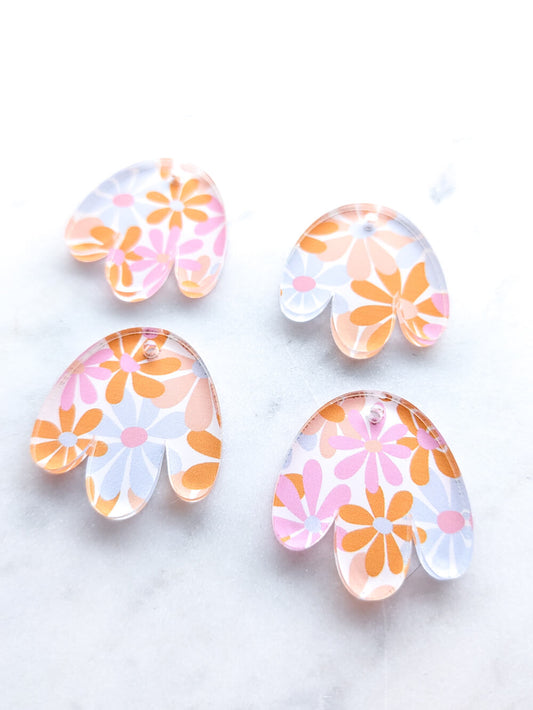UV printed clear acrylic earring blanks - 3cm boho flower, Abstract Floral - jewellery making