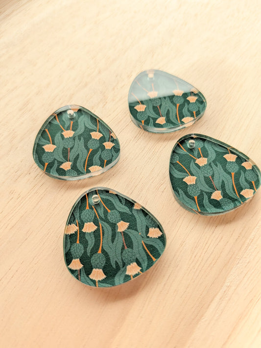 UV printed clear acrylic earring blanks - 3cm pebble, Australiana - jewellery making