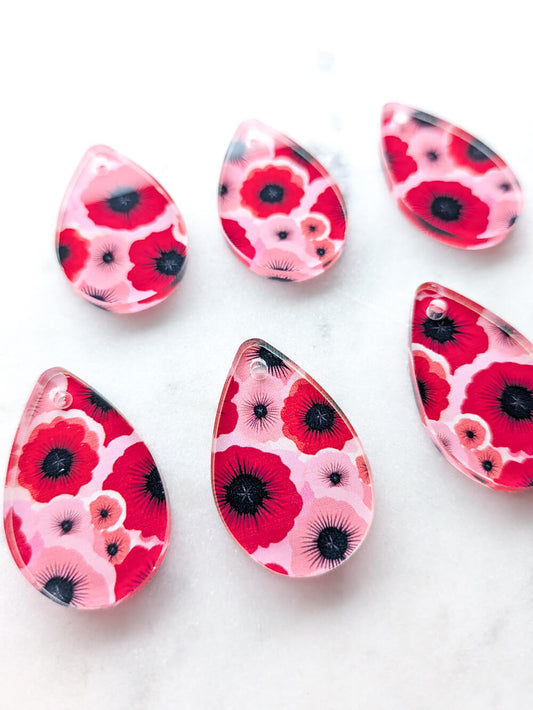 UV printed clear acrylic earring blanks - 3cm teardrop 2, Abstract Floral - jewellery making