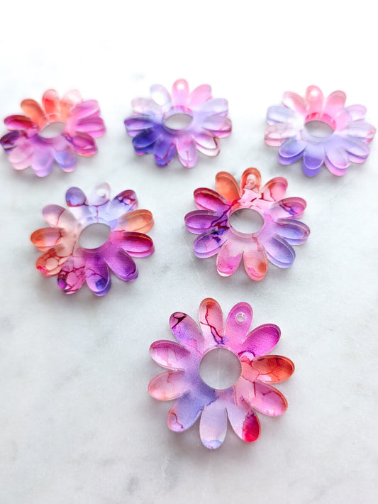 UV printed clear acrylic earring blanks - 3cm daisy with a large hole, Alcohol Ink - jewellery making