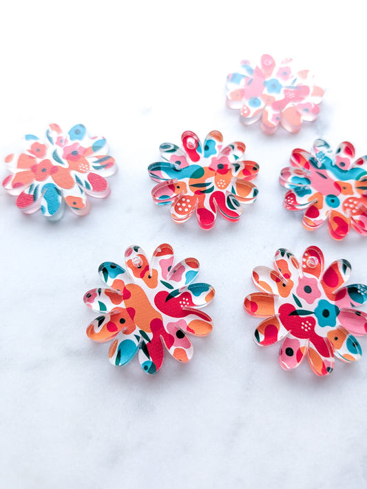 UV printed clear acrylic earring blanks - 3cm daisy, Abstract Floral - jewellery making