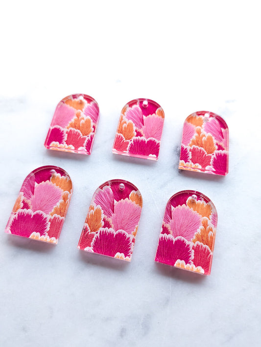 UV printed clear acrylic earring blanks - 3cm arch, Abstract Floral - jewellery making