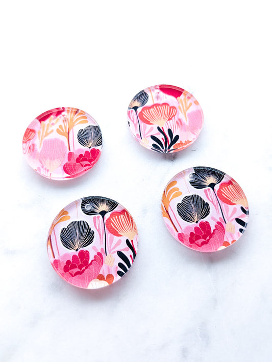 UV printed clear acrylic earring blanks - 3cm irregular circle, Abstract Floral - jewellery making