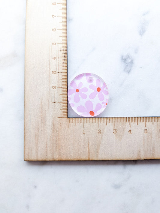 Clear Acrylic - 3cm Irregular Circle - 1 Hole - Abstract Floral - 62