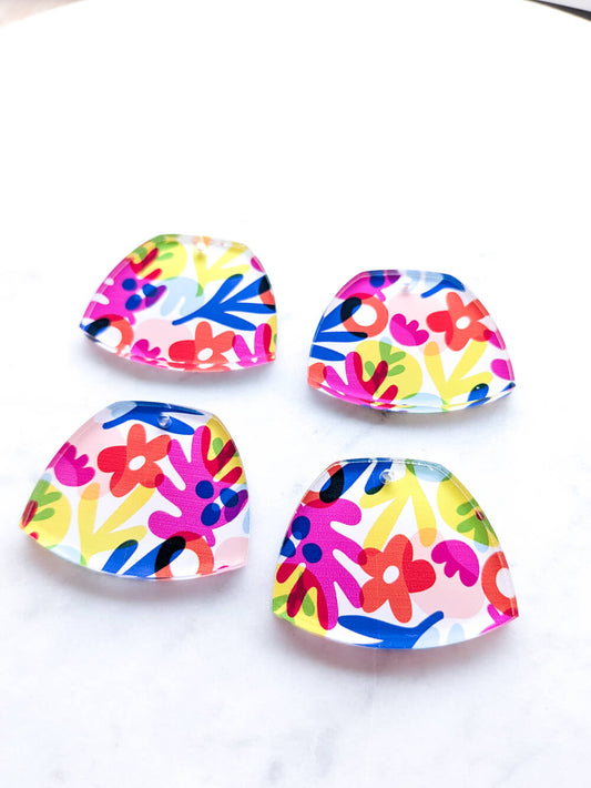 UV printed clear acrylic earring blanks - 4cm shield, Abstract Floral - jewellery making