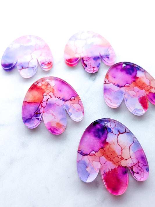 UV printed clear acrylic earring blanks - 4cm boho flower, Alcohol Ink - jewellery making