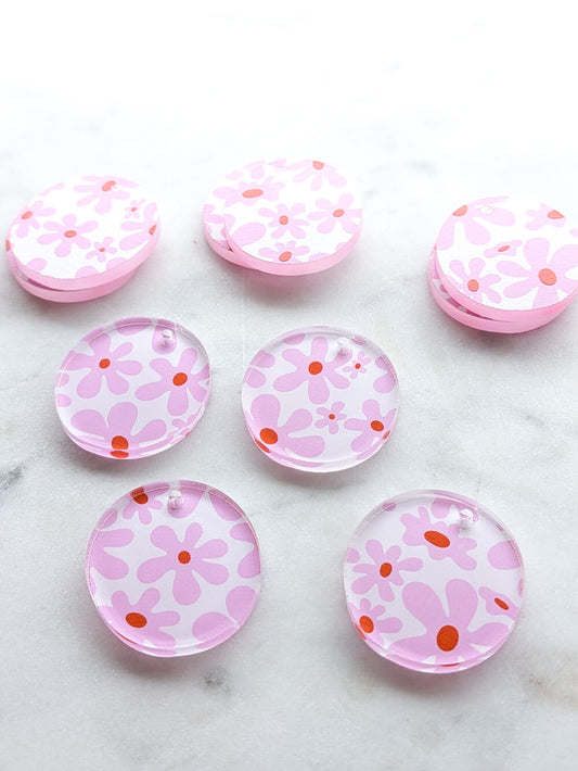 UV printed clear acrylic earring blanks - 3cm irregular circle, Abstract Floral - jewellery making