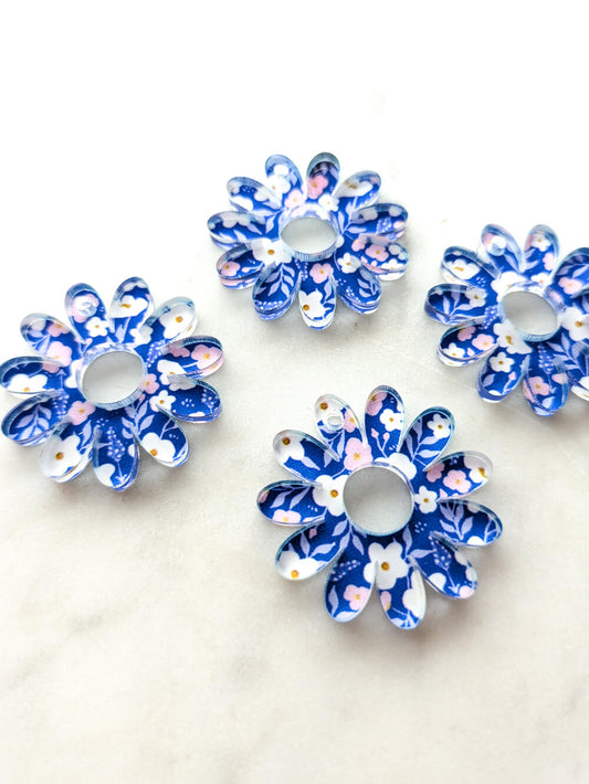 UV printed clear acrylic earring blanks - 3cm daisy with large hole, Winter Picnic - jewellery making
