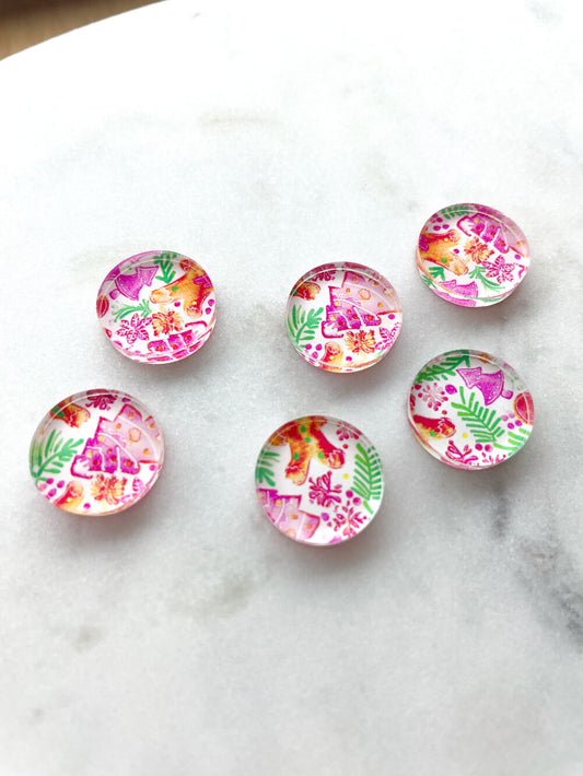 UV printed clear acrylic earring studs - 1.5cm circle, Christmas - jewellery making