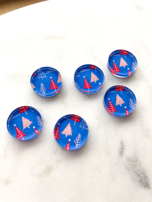 UV printed clear acrylic earring studs - 1.5cm circle, Christmas - jewellery making