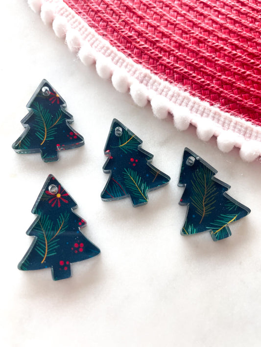UV printed clear acrylic earring blanks - 3cm tree, Christmas - jewellery making