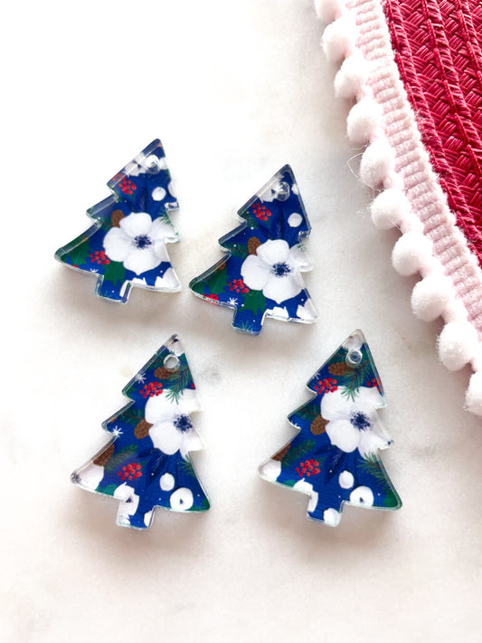 UV printed clear acrylic earring blanks - 3cm tree, Christmas - jewellery making