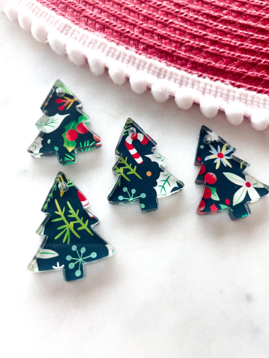 UV printed clear acrylic earring blanks - 3cm tree, Christmas - jewellery making