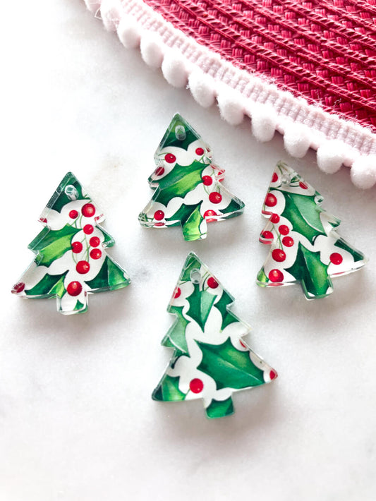 UV printed clear acrylic earring blanks - 3cm tree, Christmas - jewellery making
